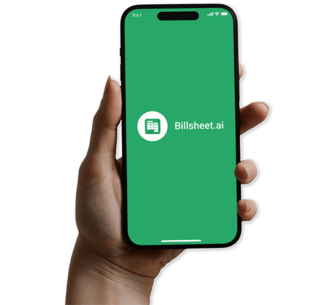 Billsheet.ai app mockup